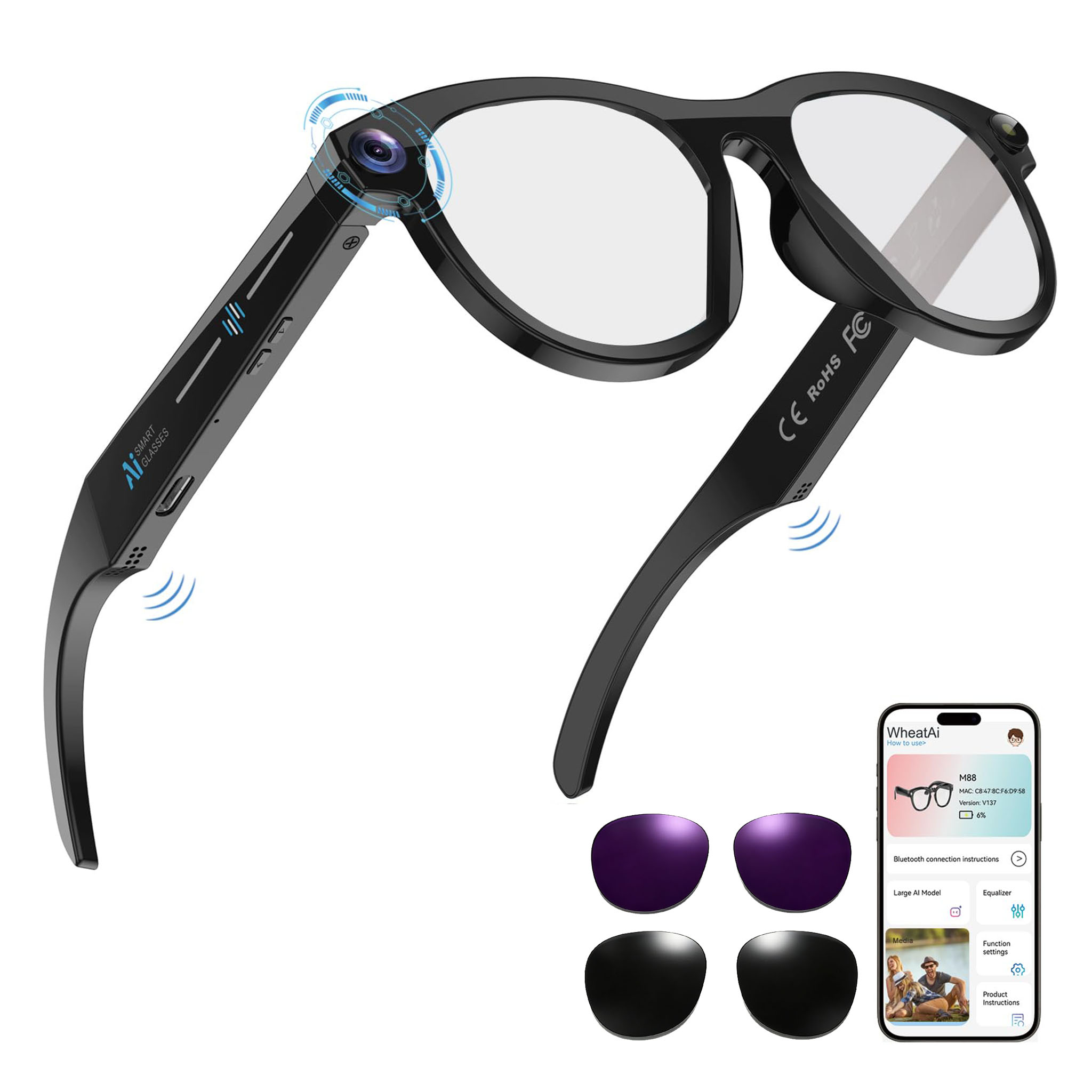 Black Smart Ai Glasses for Men - Audio Music To Video ulasan dan harga